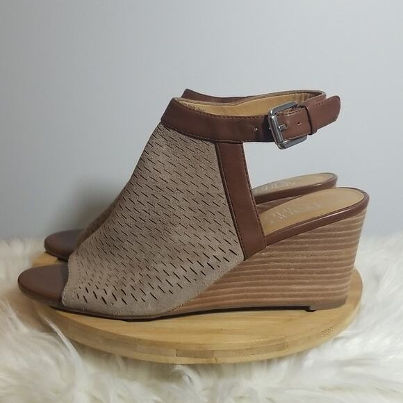 Franco Sarto Martha Suede Wedge Peeptoe Sandal - Picture 2 of 6